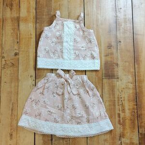 Rachel Zoe Outfit 3T Floral Pink Blush Cotton Skirt Tank Top Spring Easter